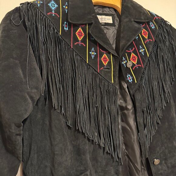 Vintage Womens Leather Western Fringe Embroidered Jacket Lew Morgan Rodeo Size L - Picture 2 of 10